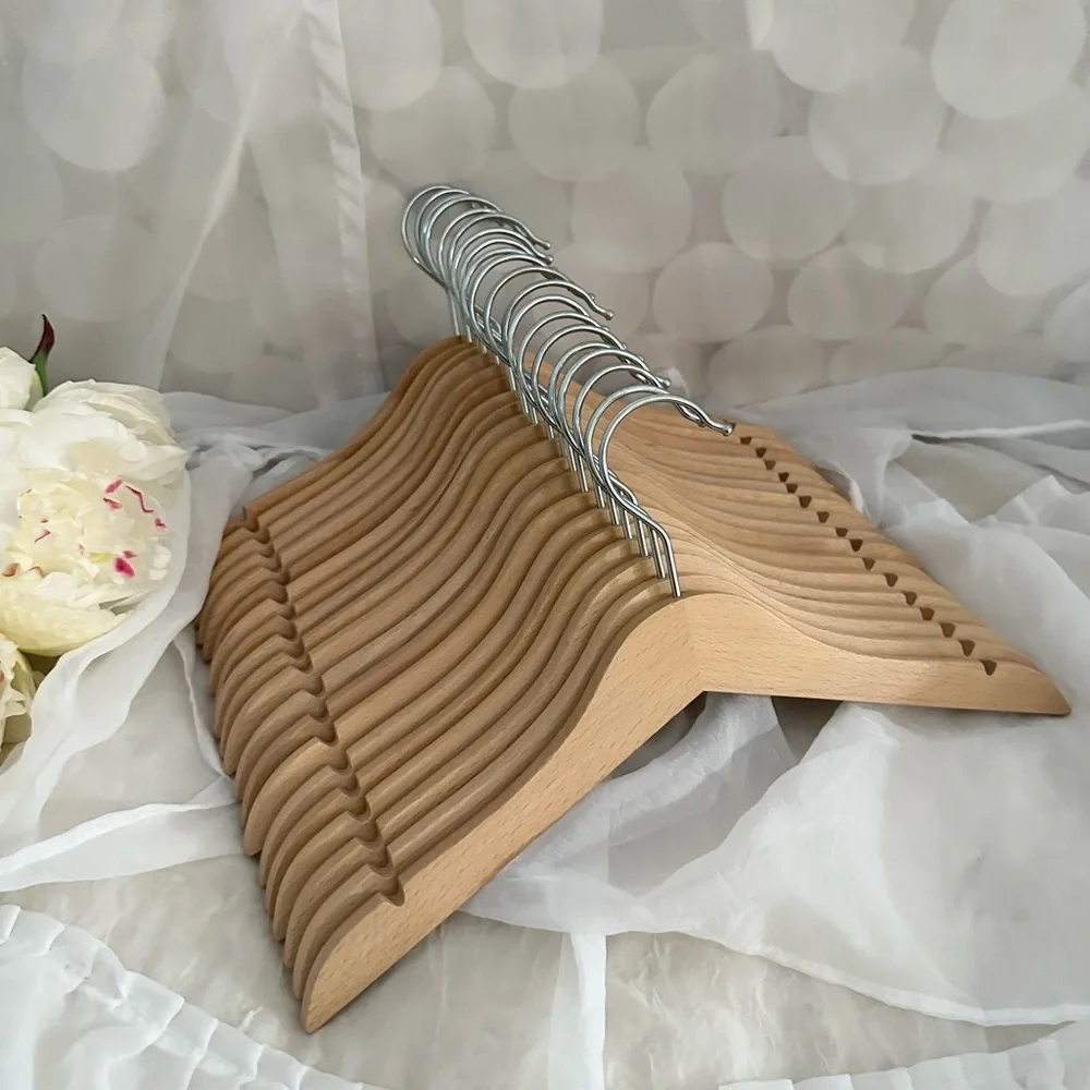 KID SIZE 20 Wooden Suit Hangers with Metal Hooks - Natural Wood